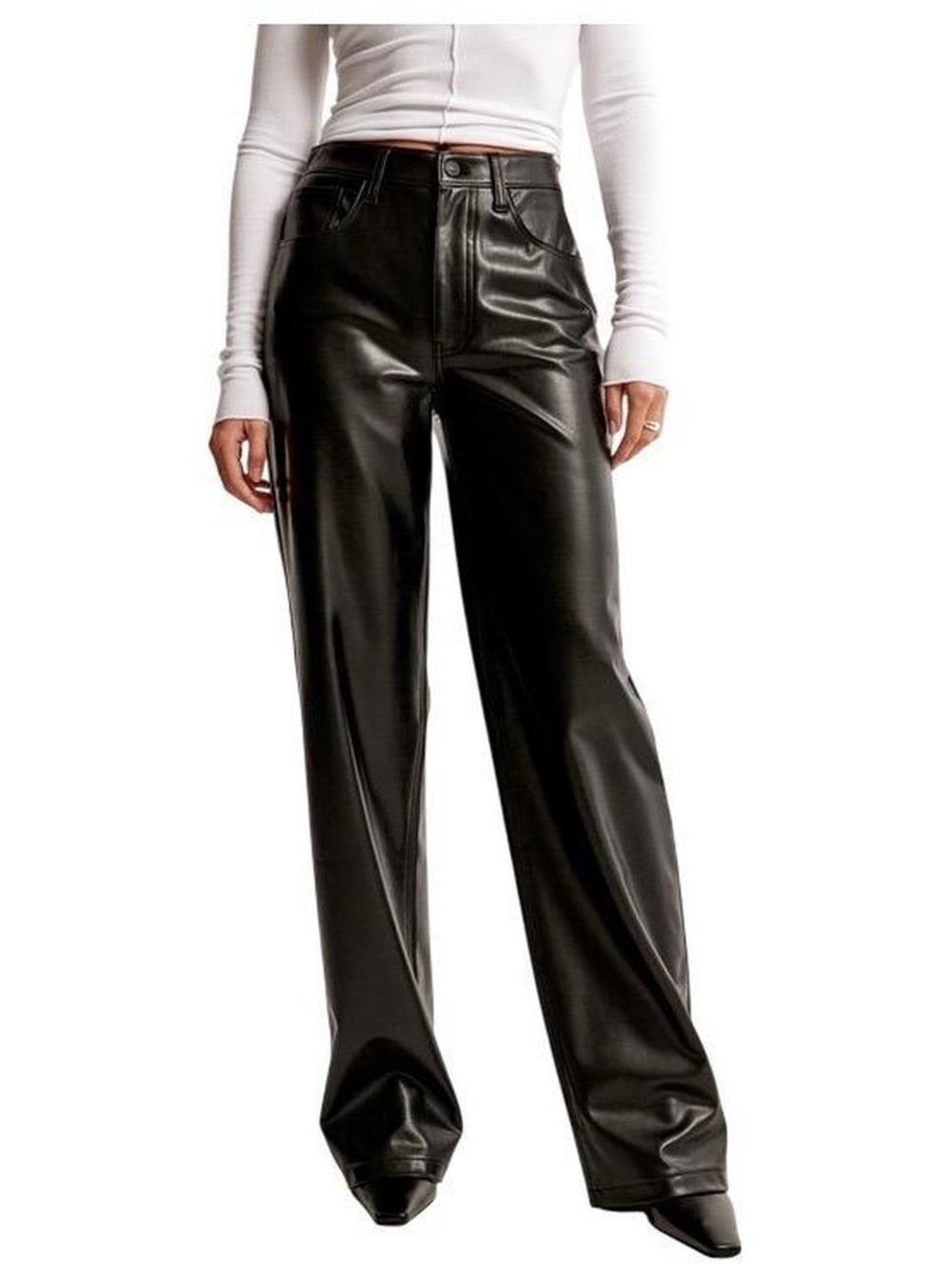 Abercrombie & Fitch Black Faux Leather Wide-Leg Pants — Curve Love, Short length